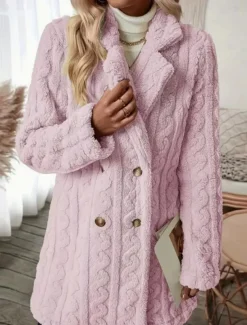 Women's Coat Outdoor Street Daily Wear Fall Winter Regular Coat Regular Fit Thermal Warm Breathable Stylish Casual Jacket Long Sleeve Solid Color with Pockets White Pink