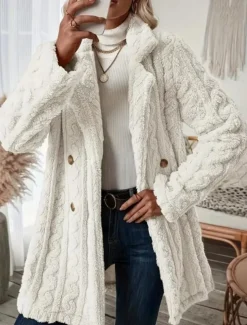 Women's Coat Outdoor Street Daily Wear Fall Winter Regular Coat Regular Fit Thermal Warm Breathable Stylish Casual Jacket Long Sleeve Solid Color with Pockets White Pink