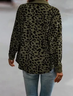 Women's Coat Outdoor Street Daily Spring Fall Regular Coat Regular Fit Windproof Breathable Stylish Casual Street Style Jacket Long Sleeve Leopard Print Army Green Green Apricot