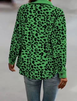 Women's Coat Outdoor Street Daily Spring Fall Regular Coat Regular Fit Windproof Breathable Stylish Casual Street Style Jacket Long Sleeve Leopard Print Army Green Green Apricot