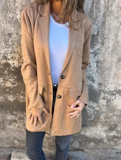 Women's Coat Outdoor Street Daily Wear Fall Winter Regular Coat Regular Fit Thermal Warm Breathable Stylish Casual Jacket Long Sleeve Plain with Pockets Black Brown Khaki