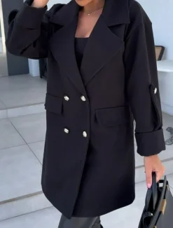 Women's Coat Trench Coat Street Daily Wear Vacation Fall Winter Long Coat Loose Fit Warm Stylish Casual Jacket Long Sleeve Solid Color with Pockets Black White Army Green