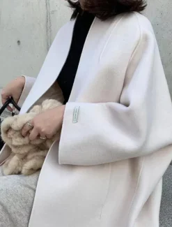 Women's Coat Warm Breathable Pocket Oversized Fashion OL Style Modern Street Style Solid Color Outdoor Street Shopping Daily Wear Cardigan Long Crewneck Regular Fit Long Sleeve Outerwear Navy Black