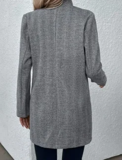 Women's Coat Work Pocket Zipper Solid Color Simple Outerwear Fall Gray