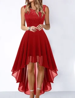 Women's Cocktail Party Dress Lace Dress Swing Dress Long Dress Maxi Dress Black Pink Wine Sleeveless Pure Color Lace Fall Spring Summer Crew Neck Fashion 2023 S M L XL XXL 3XL