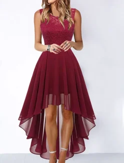 Women's Cocktail Party Dress Lace Dress Swing Dress Long Dress Maxi Dress Black Pink Wine Sleeveless Pure Color Lace Fall Spring Summer Crew Neck Fashion 2023 S M L XL XXL 3XL