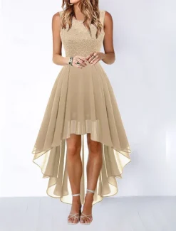 Women's Cocktail Party Dress Lace Dress Swing Dress Long Dress Maxi Dress Black Pink Wine Sleeveless Pure Color Lace Fall Spring Summer Crew Neck Fashion 2023 S M L XL XXL 3XL