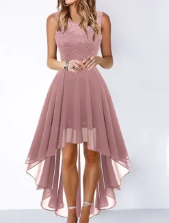 Women's Cocktail Party Dress Lace Dress Swing Dress Long Dress Maxi Dress Black Pink Wine Sleeveless Pure Color Lace Fall Spring Summer Crew Neck Fashion 2023 S M L XL XXL 3XL