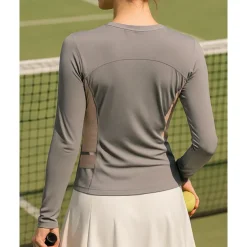 Women's Color Block Tennis Top Long Sleeve Sweat-Wicking Moisture Wicking Breathable Tennis Golf Pickleball Crew Neck Black Pink Gray Tennis Clothing