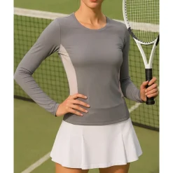 Women's Color Block Tennis Top Long Sleeve Sweat-Wicking Moisture Wicking Breathable Tennis Golf Pickleball Crew Neck Black Pink Gray Tennis Clothing