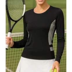 Women's Color Block Tennis Top Long Sleeve Sweat-Wicking Moisture Wicking Breathable Tennis Golf Pickleball Crew Neck Black Pink Gray Tennis Clothing
