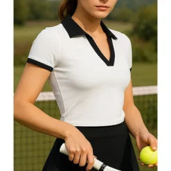 Women's Color Block Tennis Top Short Sleeves Sweat-Wicking Moisture Wicking Breathable Tennis Golf Pickleball Turndown Black White Tennis Clothing