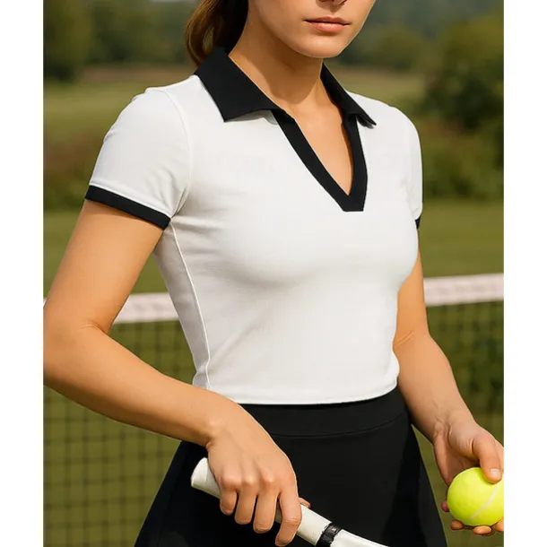 Women's Color Block Tennis Top Short Sleeves Sweat-Wicking Moisture Wicking Breathable Tennis Golf Pickleball Turndown Black White Tennis Clothing