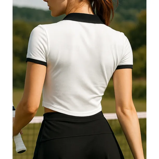 Women's Color Block Tennis Top Short Sleeves Sweat-Wicking Moisture Wicking Breathable Tennis Golf Pickleball Turndown Black White Tennis Clothing