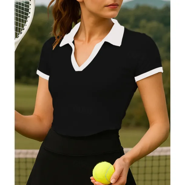 Women's Color Block Tennis Top Short Sleeves Sweat-Wicking Moisture Wicking Breathable Tennis Golf Pickleball Turndown Black White Tennis Clothing