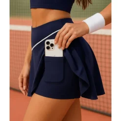 Women's Color Block Tennis Skirts Pleated Sweat-Wicking Moisture Wicking Breathable Tennis Golf Pickleball White Dark Blue Tennis Clothing
