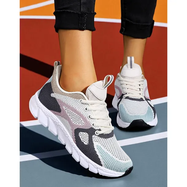 Women's Colorblock Flyknit Athletic Sneakers – Fashion Running Shoes for Gym Workouts, Park Jogging and Urban Athleisure Looks