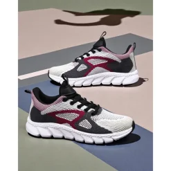 Women's Colorblock Flyknit Athletic Sneakers – Fashion Running Shoes for Gym Workouts, Park Jogging and Urban Athleisure Looks