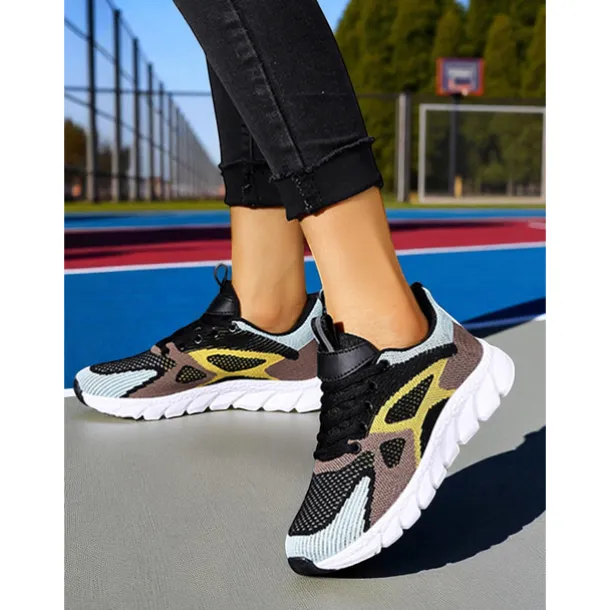 Women's Colorblock Flyknit Athletic Sneakers – Fashion Running Shoes for Gym Workouts, Park Jogging and Urban Athleisure Looks