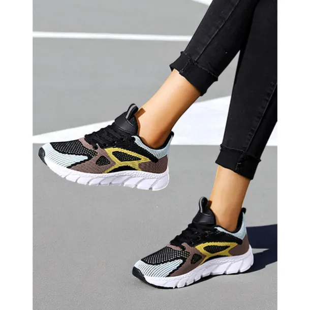 Women's Colorblock Flyknit Athletic Sneakers – Fashion Running Shoes for Gym Workouts, Park Jogging and Urban Athleisure Looks