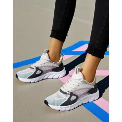 Women's Colorblock Flyknit Athletic Sneakers – Fashion Running Shoes for Gym Workouts, Park Jogging and Urban Athleisure Looks