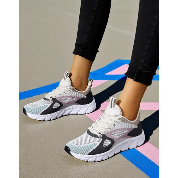 Women's Colorblock Flyknit Athletic Sneakers – Fashion Running Shoes for Gym Workouts, Park Jogging and Urban Athleisure Looks