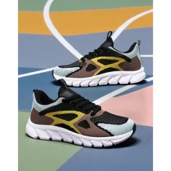 Women's Colorblock Flyknit Athletic Sneakers – Fashion Running Shoes for Gym Workouts, Park Jogging and Urban Athleisure Looks