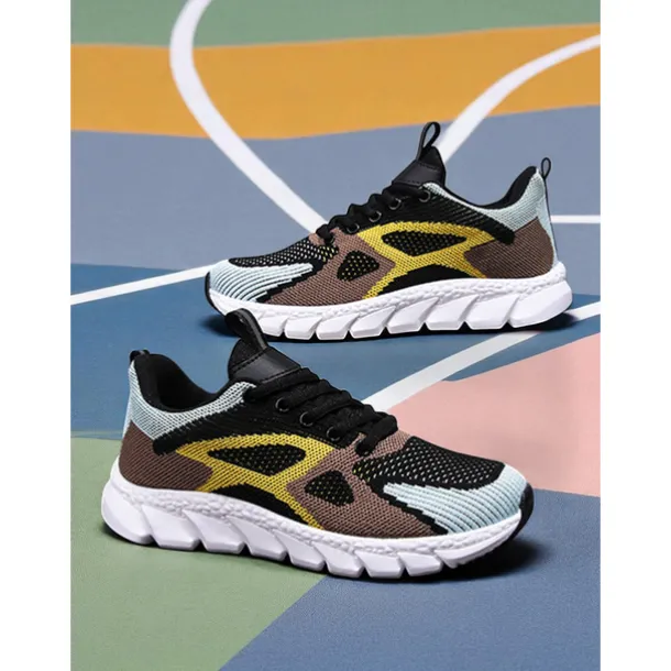 Women's Colorblock Flyknit Athletic Sneakers – Fashion Running Shoes for Gym Workouts, Park Jogging and Urban Athleisure Looks