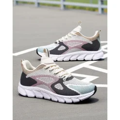 Women's Colorblock Flyknit Athletic Sneakers – Fashion Running Shoes for Gym Workouts, Park Jogging and Urban Athleisure Looks