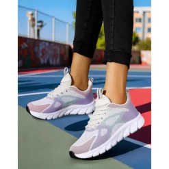 Women's Colorblock Flyknit Athletic Sneakers – Fashion Running Shoes for Gym Workouts, Park Jogging and Urban Athleisure Looks