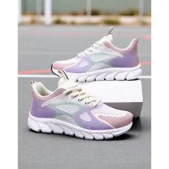 Women's Colorblock Flyknit Athletic Sneakers – Fashion Running Shoes for Gym Workouts, Park Jogging and Urban Athleisure Looks