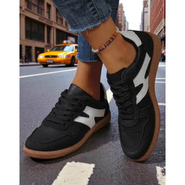 Women's Colorblock Lace-Up Casual Sneakers - Sporty College Style Walking Shoes for Daily Wear and Street Outfits