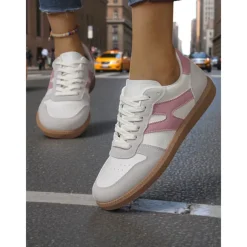 Women's Colorblock Lace-Up Casual Sneakers - Sporty College Style Walking Shoes for Daily Wear and Street Outfits
