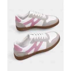 Women's Colorblock Lace-Up Casual Sneakers - Sporty College Style Walking Shoes for Daily Wear and Street Outfits