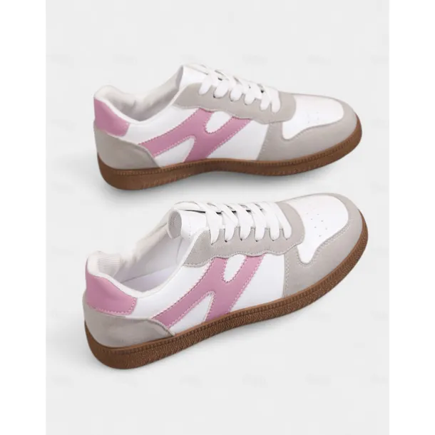 Women's Colorblock Lace-Up Casual Sneakers - Sporty College Style Walking Shoes for Daily Wear and Street Outfits