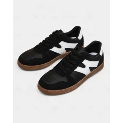 Women's Colorblock Lace-Up Casual Sneakers - Sporty College Style Walking Shoes for Daily Wear and Street Outfits