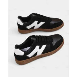 Women's Colorblock Lace-Up Casual Sneakers - Sporty College Style Walking Shoes for Daily Wear and Street Outfits