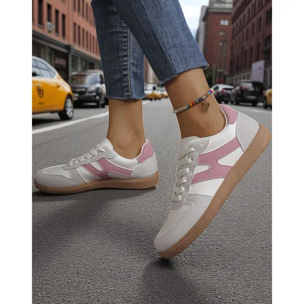 Women's Colorblock Lace-Up Casual Sneakers - Sporty College Style Walking Shoes for Daily Wear and Street Outfits