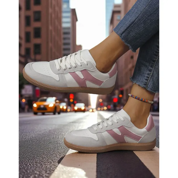 Women's Colorblock Lace-Up Casual Sneakers - Sporty College Style Walking Shoes for Daily Wear and Street Outfits