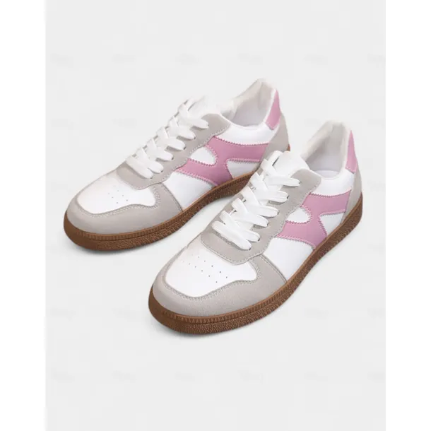 Women's Colorblock Lace-Up Casual Sneakers - Sporty College Style Walking Shoes for Daily Wear and Street Outfits