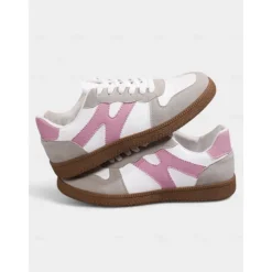 Women's Colorblock Lace-Up Casual Sneakers - Sporty College Style Walking Shoes for Daily Wear and Street Outfits