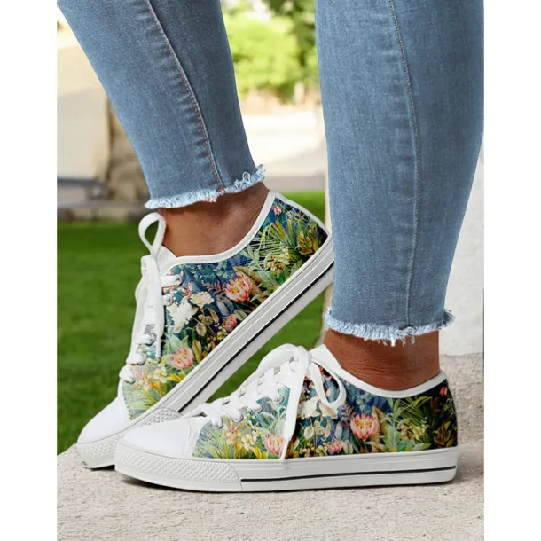 Women's Colorful Artistic Lace-Up Sneakers - Vibrant Patterned Casual Canvas Shoes for Spring and Summer