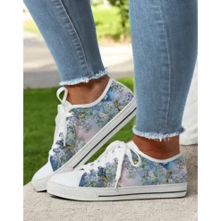 Women's Colorful Artistic Lace-Up Sneakers - Vibrant Patterned Casual Canvas Shoes for Spring and Summer