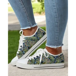 Women's Colorful Artistic Lace-Up Sneakers - Vibrant Patterned Casual Canvas Shoes for Spring and Summer