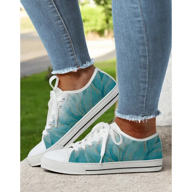 Women's Colorful Artistic Lace-Up Sneakers - Vibrant Patterned Casual Canvas Shoes for Spring and Summer