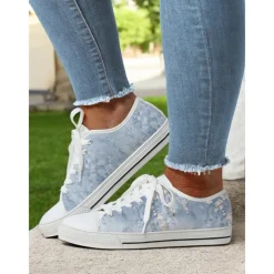 Women's Colorful Artistic Lace-Up Sneakers - Vibrant Patterned Casual Canvas Shoes for Spring and Summer