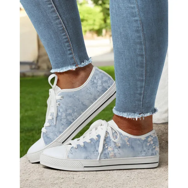 Women's Colorful Artistic Lace-Up Sneakers - Vibrant Patterned Casual Canvas Shoes for Spring and Summer