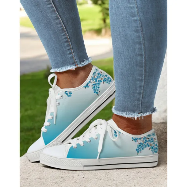 Women's Colorful Artistic Lace-Up Sneakers - Vibrant Patterned Casual Canvas Shoes for Spring and Summer