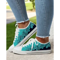 Women's Colorful Artistic Lace-Up Sneakers - Vibrant Patterned Casual Canvas Shoes for Spring and Summer