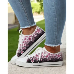 Women's Colorful Artistic Lace-Up Sneakers - Vibrant Patterned Casual Canvas Shoes for Spring and Summer